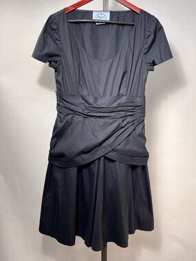 Prada Charcoal Black Criss Cross Drape Mini Swing Dress